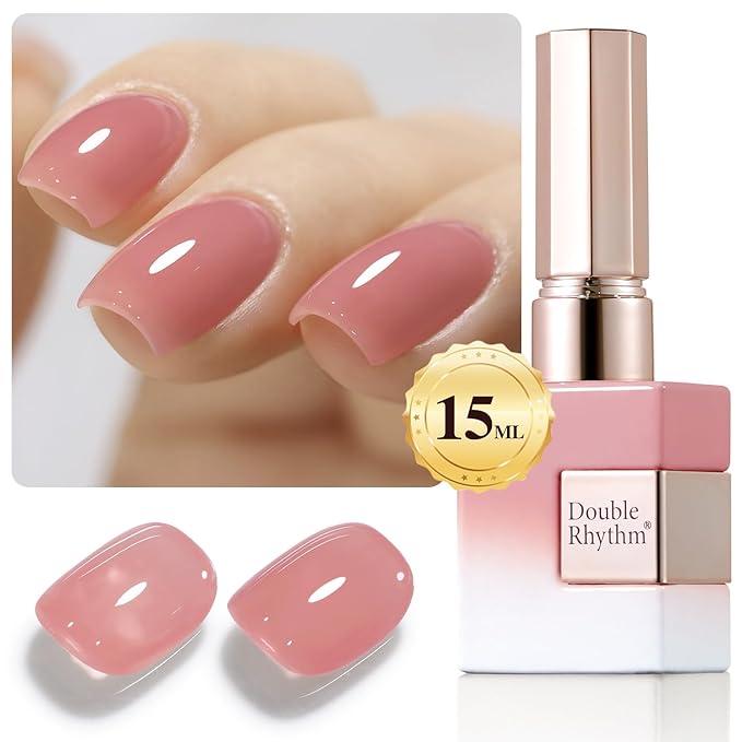 Double Rhythm Gel Polish Translucent Sheer Neutral Natural Light Milky Same Color Same Bottle 15ML Jelly Polish Art DIY at Home (Sheer Pink Nude-A1385)-Velvo Beauty