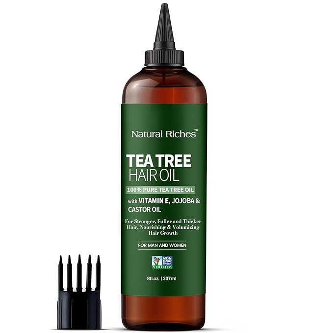 Natural Riches Tea Tree Oil for Hair - Blended with Vitamin E and Castor Oil for Hair Growth - Tea Tree Scalp Treatment for Dry Scalp - Lightweight Scalp Oil for Healthy, Strong Hair - 8 fl oz-Velvo Beauty