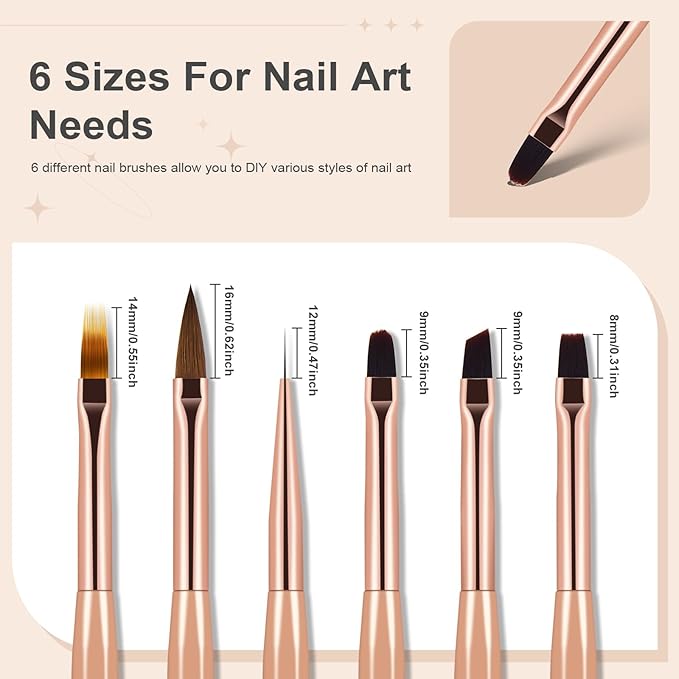 6Pcs Nail Art Brush Set - Nail Design Tool Including Nail Liner Brush, Ombre Brush, Nail Gel Polish Painting Brush Drawing Pen for Home Use and Professional Nail Salon-Velvo Beauty