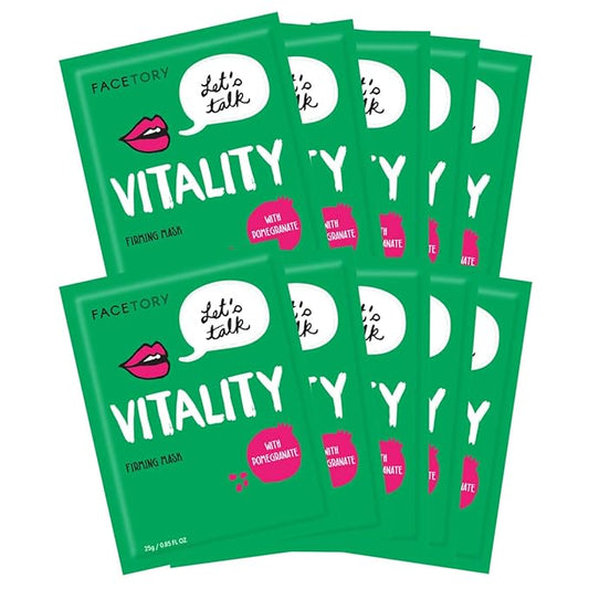 FACETORY K Beauty Face Mask Skin Care - LET'S TALK VITALITY FIRMING Sheet Mask with Pomegranate & Shea Butter | Firming Mask with Antioxidants, Plump & Hydrate (10 Pack)-Velvo Beauty