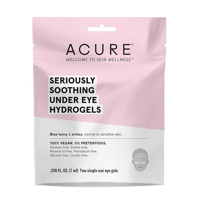 Acure Seriously Soothing Under Eye Hydrogels, 100% Vegan, For Dry to Sensitive Skin, Blue Tansy & Arnica - Soothes & Minimizes Dark Circles, Two Single Use, 0.24 Fl Oz-Velvo Beauty
