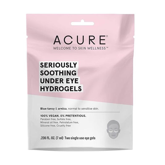 Acure Seriously Soothing Under Eye Hydrogels, 100% Vegan, For Dry to Sensitive Skin, Blue Tansy & Arnica - Soothes & Minimizes Dark Circles, Two Single Use, 0.24 Fl Oz-Velvo Beauty