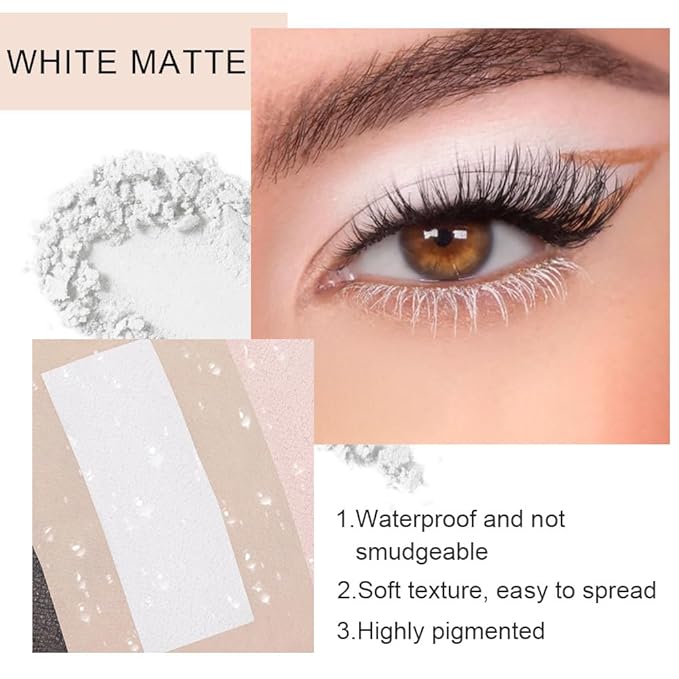 Eyeshadow Single Matte, High-Pigment Monochrome Eye Shadow Pressed Powder, Everyday Velvety Silky Eye Makeup Looks, Professional Long-Lasting Waterproof Single Eyeshadow Palette, White 02-Velvo Beauty