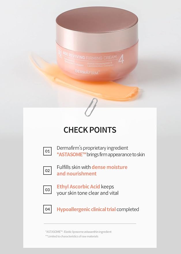 Dermafirm Age Reviving Firming Cream Facial Moisturizer A4 | Hydrating Face Moisturizer for Pore Firming & Skin Elasticity w/Collagen, Astasome & Peptide | No Animal Trials No Paraben 1.69 fl oz-Velvo Beauty