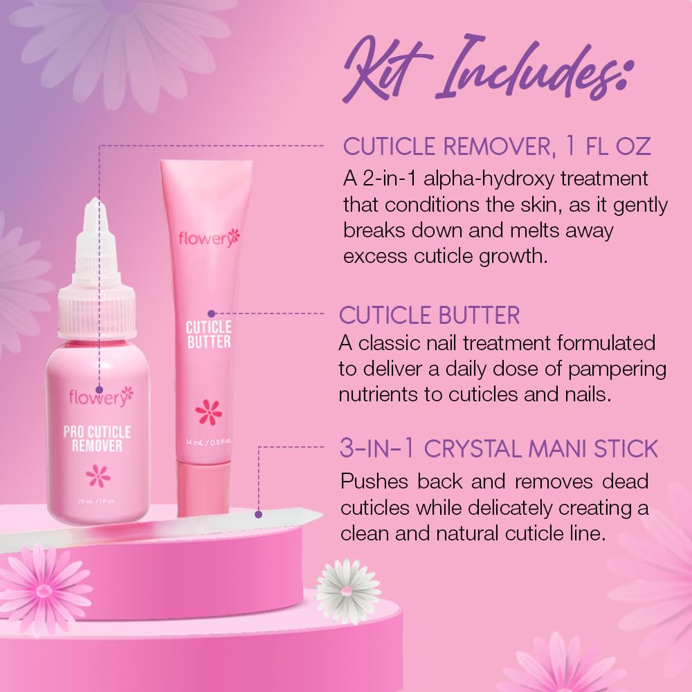 Flowery Pro Cuticle Kit, with Cuticle Butter and Pro Cuticle Remover, 2-piece Set, 1-pack-Velvo Beauty