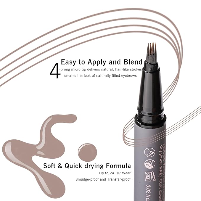 Eyebrow Pencil Grey Brown, Warm Grey Eyebrow Pen for Women, 4 Micro Tip Eyebrow Pencil to Create Realistic, Natural Brows, Durable and Smudge-Proof for 24H YES.EYE DO (Natural Charcoal-Warm Gray)-Velvo Beauty