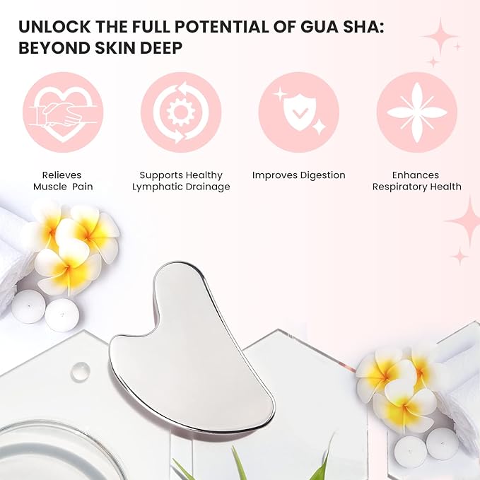 Sacred Healing Premium Stainless Steel Gua Sha Facial Tool – Enhance Beauty, Anti-Aging, Pain Relief, Lymphatic Drainage – Ideal for Home and Professional Use- Metal Gua Sha-Velvo Beauty