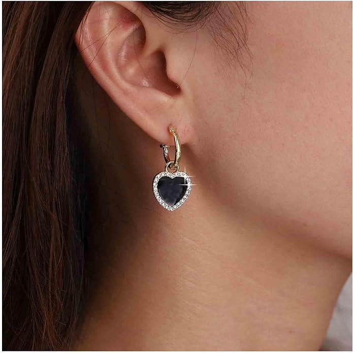 Vintage Crystal Heart Drop Earrings Black Heart Onyx Earrings Black Heart Hoop Huggie Earrings Gold Cz Love Heart Earrings Jewelry for Women-Velvo Beauty