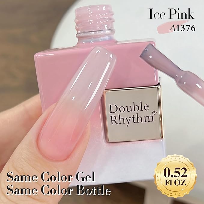 Double Rhythm Gel Polish Translucent Sheer Neutral Natural Light Milky Same Color Same Bottle 15ML Jelly Polish Art DIY at Home (Baby Pink-A1376)-Velvo Beauty