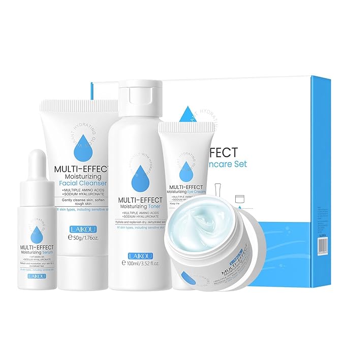 Generic Moisturizer Skin Care Set,5PCS Skincare Teen Girls Set,Long-Lasting Moisturizing Skincare SetWith Cleanser,Toner,Serum,Eye Cream,Cream，Strong moisturizing effect，For All Skin Types, Blue-Velvo Beauty