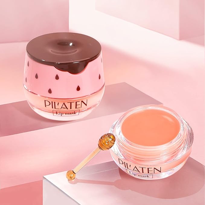 2 Pack Bee Lip Balm Honey Pot, Honey & Strawberry Lip Mask Propolis Lip Mask Moisturizing Hydrating Prevention Dry and Cracked Lip Scrubs Exfoliator (Honey+Strawberry)-Velvo Beauty