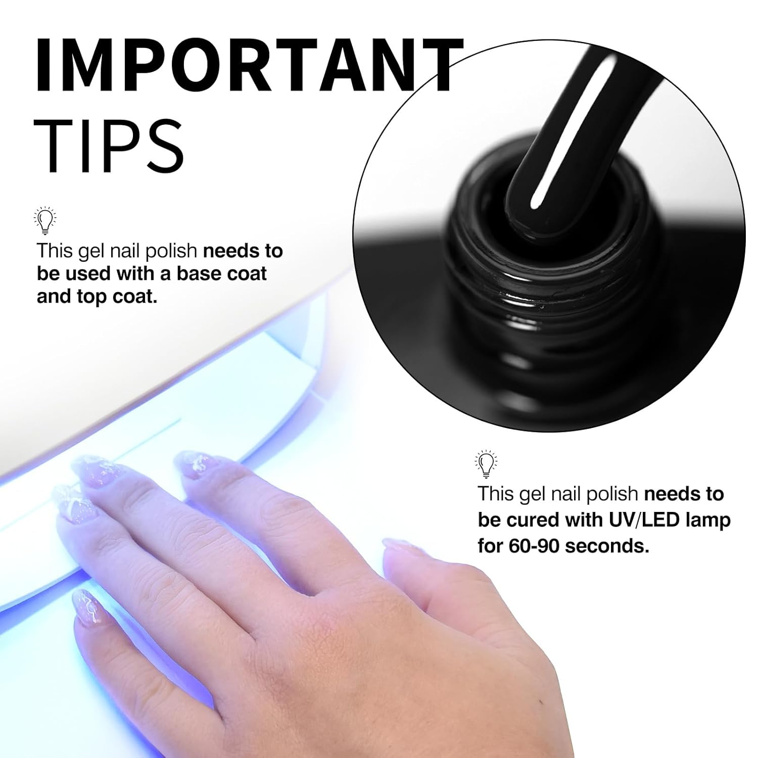 CANNI Black Gel Nail Polish, 1Pcs Pure Black Color High Gloss Soak Off UV Gel Polish Nail French Manicure Salon DIY-Velvo Beauty