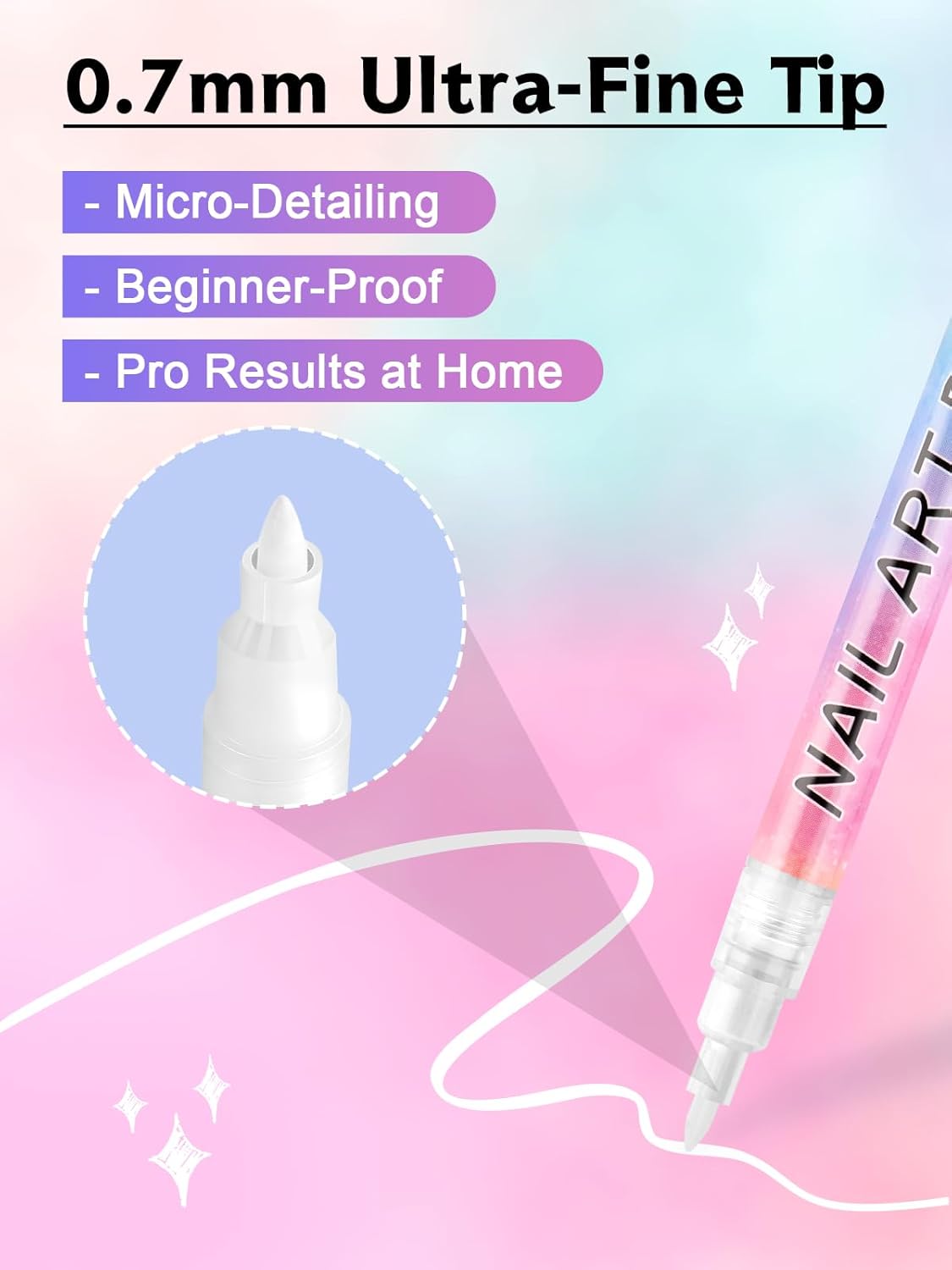 Kalolary 1PCS White Nail Art Pens，0.7mm Nail Polish Pens Quick Dry Long-last Nail Graffiti Dotting Painting Liner Nail Art Markers for DIY Nail Art Design-Velvo Beauty