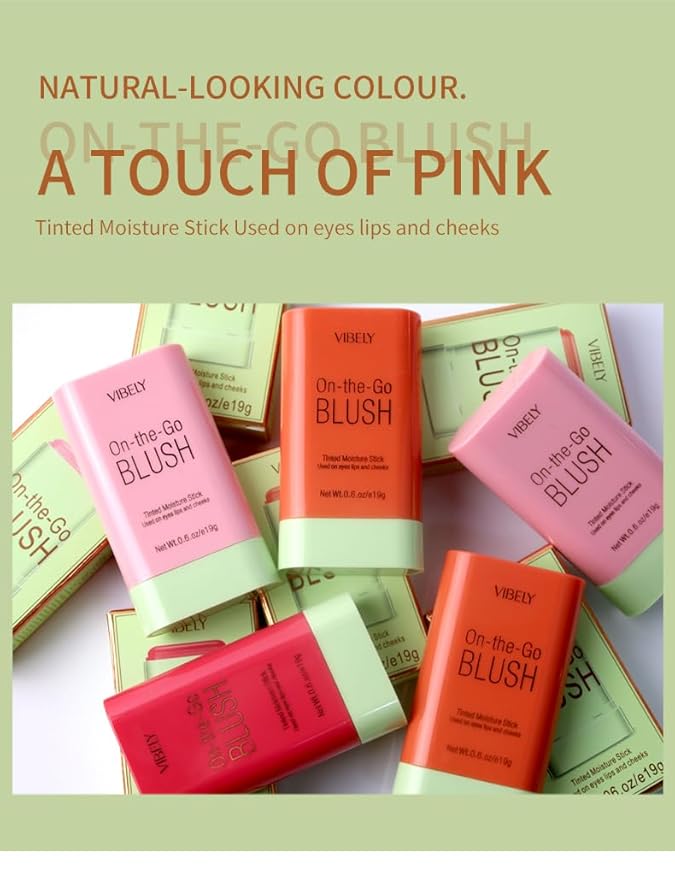 Multi-Use Makeup Blush Stick, Cream Blush Stick, Tinted Solid Moisturizer Stick for Cheek & Eyes & Lips, Waterproof Natural Nude Makeup, Suitable for All Skin (3#Coral Orange)-Velvo Beauty