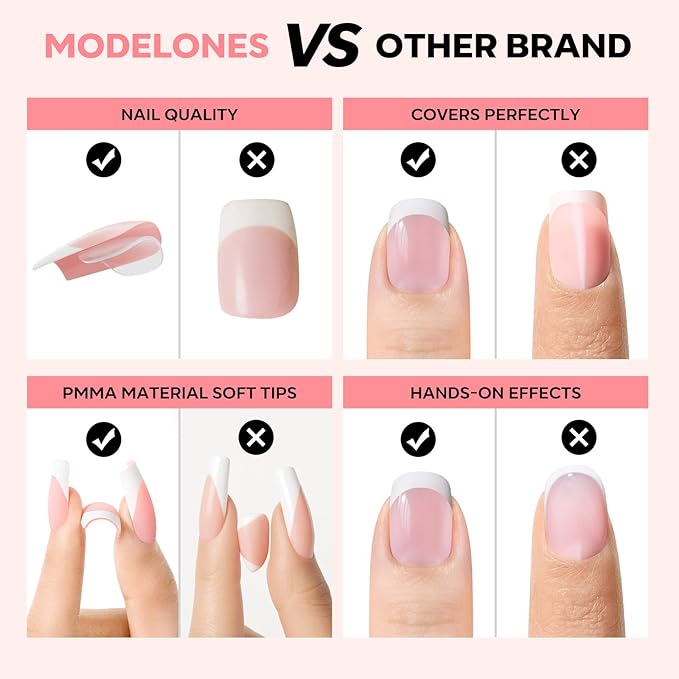 Modelones Gel Nail Kit, Top Coat, Nail Builder Gel, Press On Nails Kit with LED Light, 150 PCS Short Pink Square, 15 Sizes French Tip Press on Nails, Pre-Colored Nail Tips for Easy DIY Nail Art-Velvo Beauty