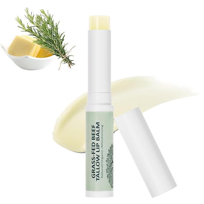Tallow Lip Balm, Natural Lip Balm, Beef Tallow for Skin, Tallow Balm, All Natural Unscented 100% Grass Finished Beef Tallow Chapstick Organic Moisturizing Hydrates Dry Lips Moisturizer for Lip Care-Velvo Beauty