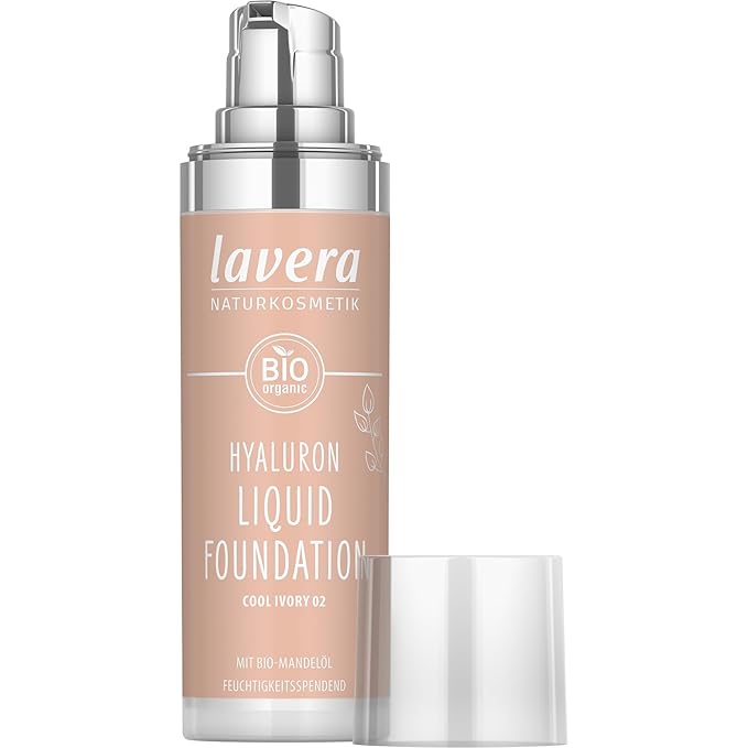 lavera Hyaluron Liquid Foundation - Cool Ivory 02 - Foundation Make Up with Hyaluron & Almond Oil for a Flawless Complexion - Face Make Up - PETA Certified - Vegan - Made in Germany - 1 Fl Oz-Velvo Beauty