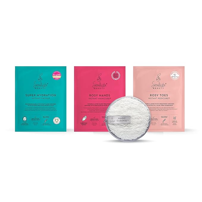 HYDRATED Gifting Bundle | SUPER HYDRATION SHEET MASK | Rosy Toes - Foot Mask Instant Pedciure | Rosy Hands - Hand Mask Instant Manicure| Magic Cleanse™ Eco-friendly Cleansing Tool-Velvo Beauty