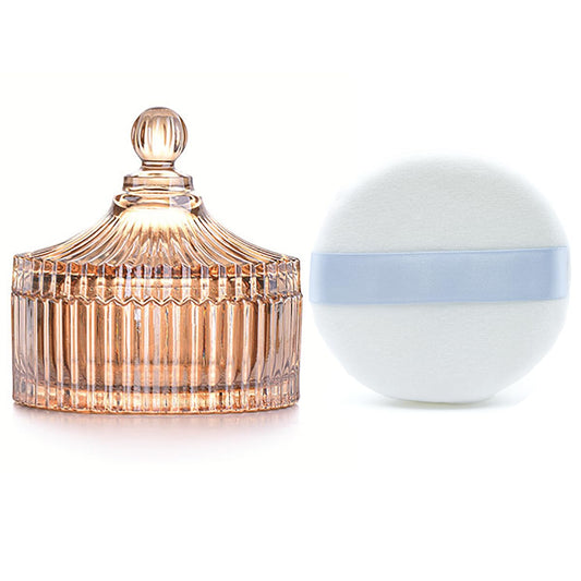 Ultra Soft Powder Puff and Container 3.3" High Density Velvet Dusting Washable Reusable Powder Puff,Body Powder Puff and Glass Jar Holder Loose Powder Box with Puff for Face Makeup(Amber)-Velvo Beauty