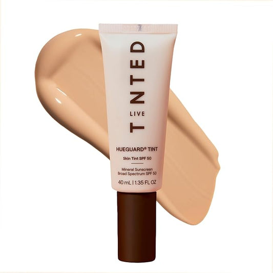Live Tinted Hueguard Skin Tint SPF 50 - Tinted Mineral Sunscreen with Light-Medium Buildable Coverage With a Hydrating and Radiant Finish - Water and Sweat Resistant, 1.35 fl oz - Shade 10-Velvo Beauty