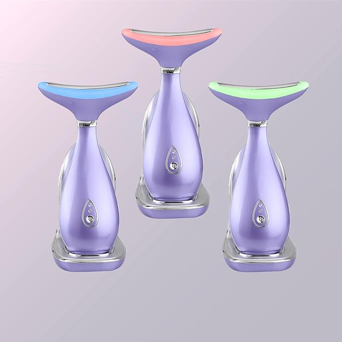 Lily Neck Face Massager, Face Sculpting Tool, Skin Rejuvenation Device with Thermal, Triple Action LED and Vibration, for Anti-Aging, Lifting and Tightening Sagging Skin (Violet)-Velvo Beauty