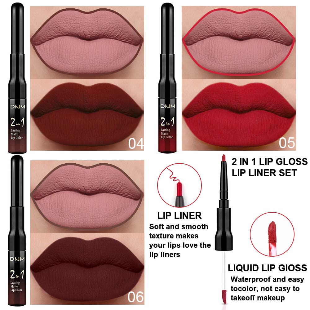 evpct 3Pcs Dark Brown Ruby Deep Red Matte Lip Liner Pencil and Liquid Lipstick Sets for Women Long Lasting Waterproof, 24 Hour Lipstick Lip Stick/Gloss Set labiales mate 24 horas originales, 02-Velvo Beauty