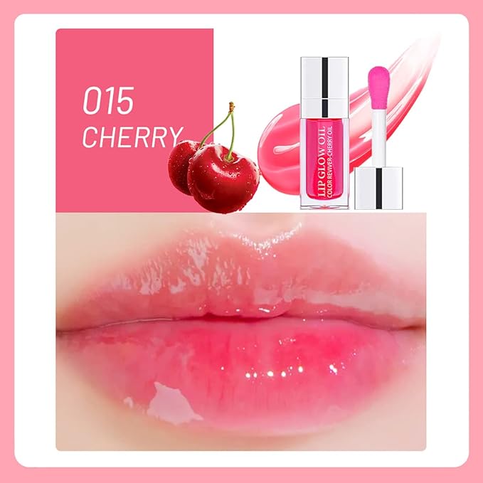 Lip Oil Hydrating Tinted Lip Balm, Plump Lip Gloss Lip Care Transparent Toot Lip Oil Tinted (015# Cherry Red)-Velvo Beauty