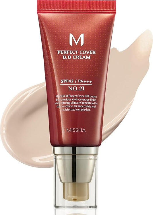 MISSHA M Perfect Cover BB Cream No.21 Light Beige - Light with Cool Undertone SPF 42 PA +++1.69 Fl Oz - Tinted Moisturizer for face with SPF-Velvo Beauty