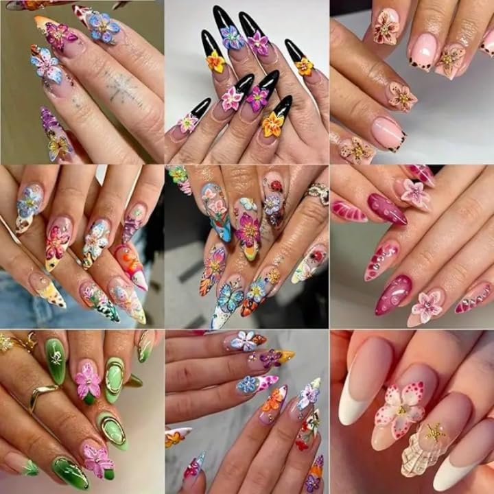 Flower Bow Nail Charms and Gems, 3D Resin Blossom Petals with Caviar Beads Charms for Nails Design，Flatback Pearl Charms Cherry Butterfly Rhinestone Nail Charms for Manicure DIY-Velvo Beauty