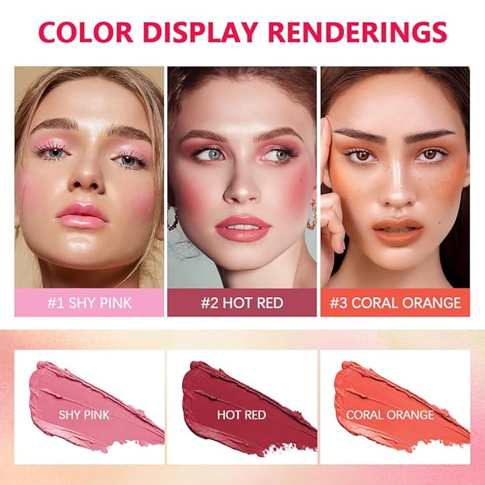 Blush Stick Waterproof Matte Finish Long Lasting Pink Red Cheek Lip Make-up Multi Lip Tint Stick Highlighter High Pigment Rouge Blush for Women Lady Daily Lip Cheek Makeup (1#shy pink)-Velvo Beauty