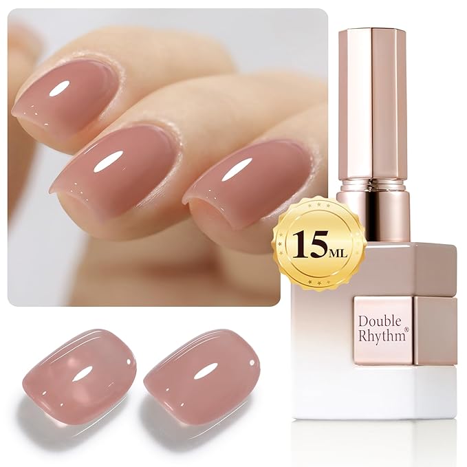 Double Rhythm Translucent Gel Polish Sheer Neutral Natural Light Milky Same Color Same Bottle 15ML Jelly UV Polish Nail Art DIY at Home (Dark Nude-A1493)-Velvo Beauty