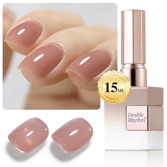 Double Rhythm Translucent Gel Polish Sheer Neutral Natural Light Milky Same Color Same Bottle 15ML Jelly UV Polish Nail Art DIY at Home (Dark Nude-A1493)-Velvo Beauty