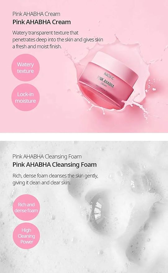 Nacific Pink AHA BHA Kit (Cleansing Foam, Toner, Serum, Cream) Travel Size Skin Care Set-Velvo Beauty