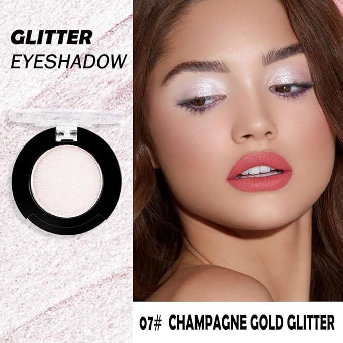 Monochrome Glitter Eyeshadow Makeup Palette,Highly Pigmented Champagne Gold Eyeshadow Palette,Shimmer Pressed Powder shadow Makeup,Single Vegan Eye Shadow,Daily Evening Women Girls Eyeshadow Gift7#-Velvo Beauty