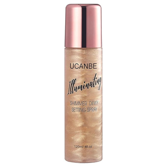 UCANBE Shimmer Dewy Setting Spray – Glowing + Makeup Setting Spray 2 in 1 Lightweight Formula for a Radiant Glow,Long-Lasting Face Mist for Face Body, 4 Fl Oz #Champagne-Velvo Beauty