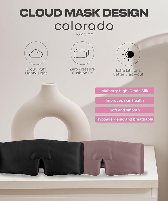 SUNDAYSILKS™ | Adjustable Silk Sleep Mask for Side Sleeper | Cloud-Like Comfort, Weighted for Deep Sleep | Soft Sleep Face Mask for Women & Men, Full Blackout, Cooling Silk Eye Mask for Sleeping (2PK)-Velvo Beauty