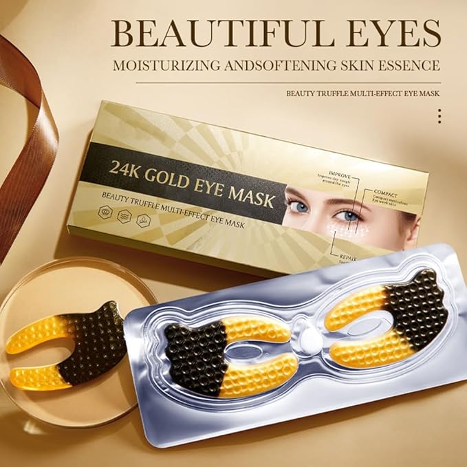 24K Gold Under Eye Patches (5 Pairs) - Black Truffle Under Eye Mask with Newly Upgraded 3D Wrap-around Design, Specifically for Canthus Wrinkles and Dryness Around the Eyes (Gold)-Velvo Beauty