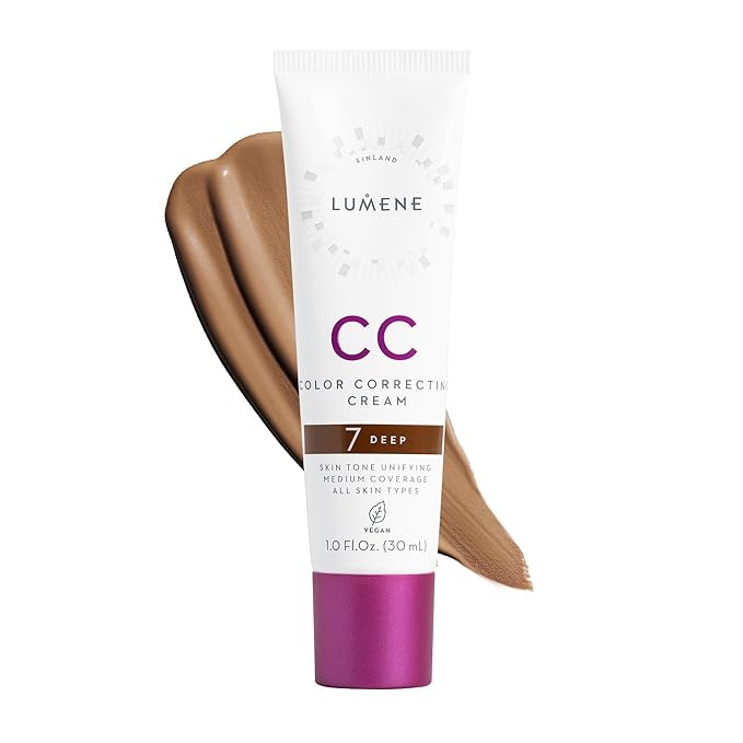 Lumene Color Correcting CC Cream - Lightweight Foundation with Medium Coverage - Redness Reducing Face Makeup for a Glowing Complexion - Vegan Formula + Suitable for All Skin Types - Deep (1 fl oz)-Velvo Beauty