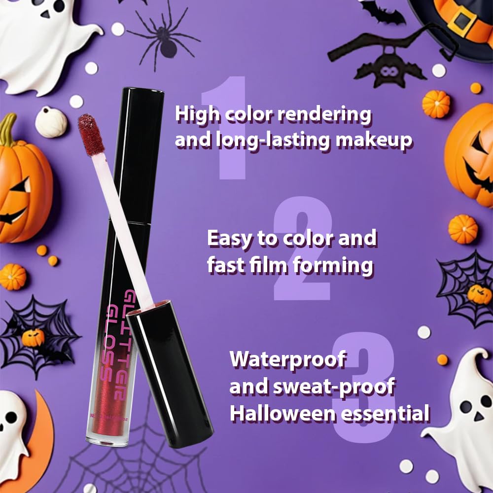 Red Purple Metallic Lipstick for Women,Glitter Sparkling Liquid Lipstick,Long Lasting Waterproof Lightweight Comfortable Non-Drying Bold Dark Lip Gloss for Gothic Stage Makeup,Vegan-Velvo Beauty