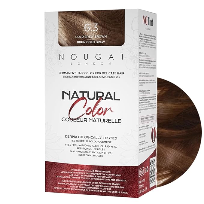 NOUGAT Cold Brew Brown Natural Permanent Hair Color Kit,Dermatologically Tested, Ammonia & Alcohol Free, 100% Grey Coverage, Hair Mask & Essence included, Long Lasting-Velvo Beauty