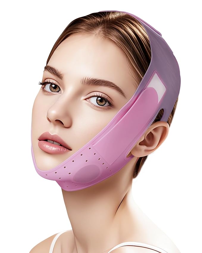 V-Line Sculpting Face Mask – Silicone Chin Strap for Jawline Tightening & Double Chin Reduction (23-27 Inches) (rose pink)-Velvo Beauty