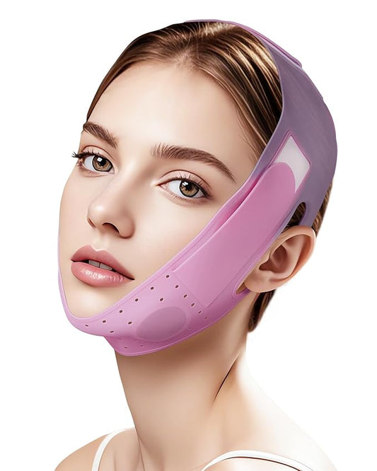V-Line Sculpting Face Mask – Silicone Chin Strap for Jawline Tightening & Double Chin Reduction (23-27 Inches) (rose pink)-Velvo Beauty