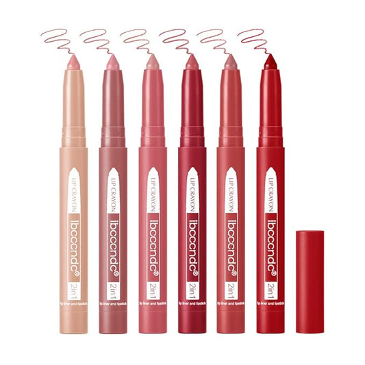 ibcccndc 6PCS Lip Liner and Lipstick Set - High Pigmented Creamy Matte Lip Liner Pencil Set for Girls and Women, Lip Makeup Gift Sets - Includes Nude and Red Lip Liners, Waterproof Formula (A)-Velvo Beauty