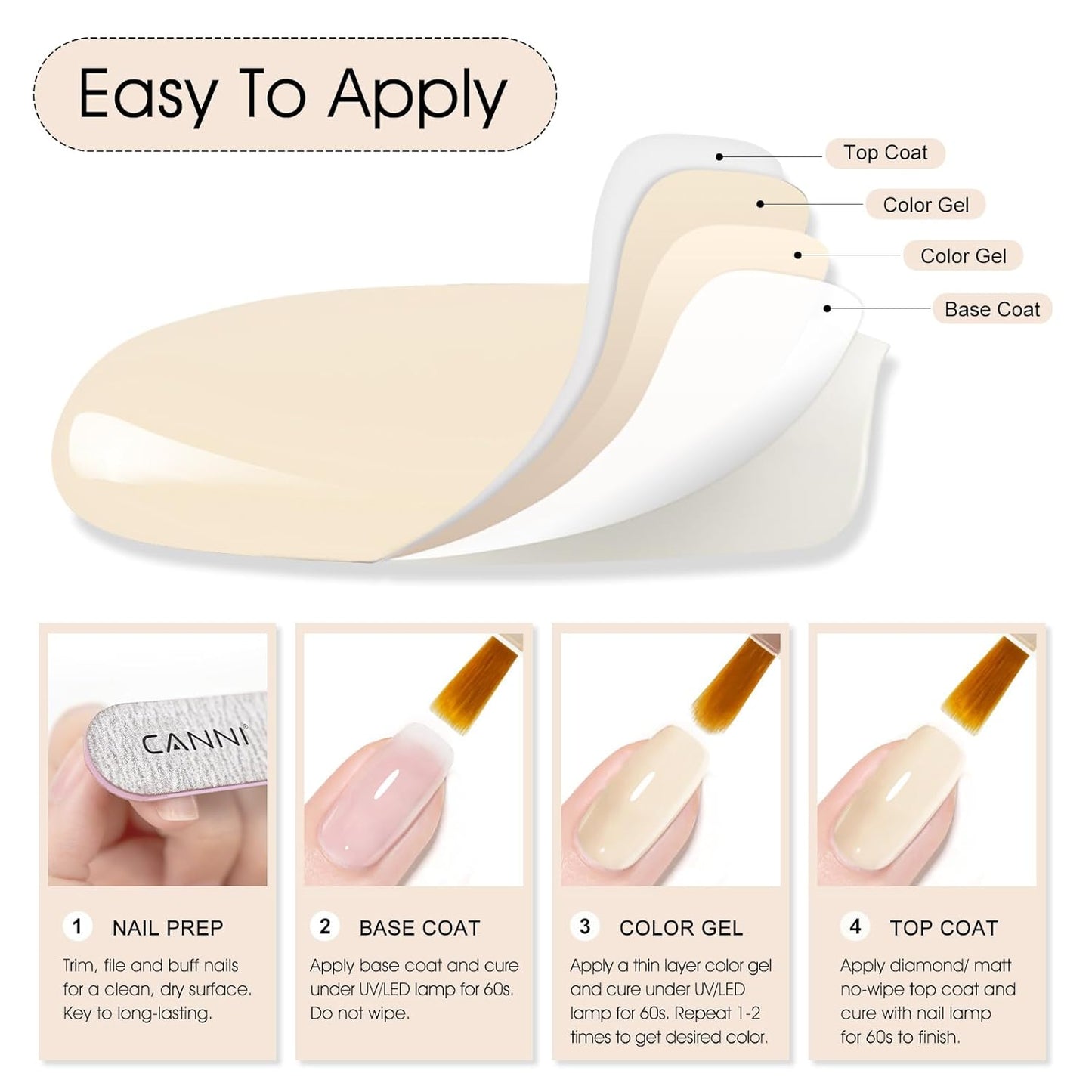 CANNI Nude Color Gel Polish, 1Pcs Albescent White Nude High Gloss Soak Off U V Gel Nail French Nail Manicure Salon DIY-Velvo Beauty