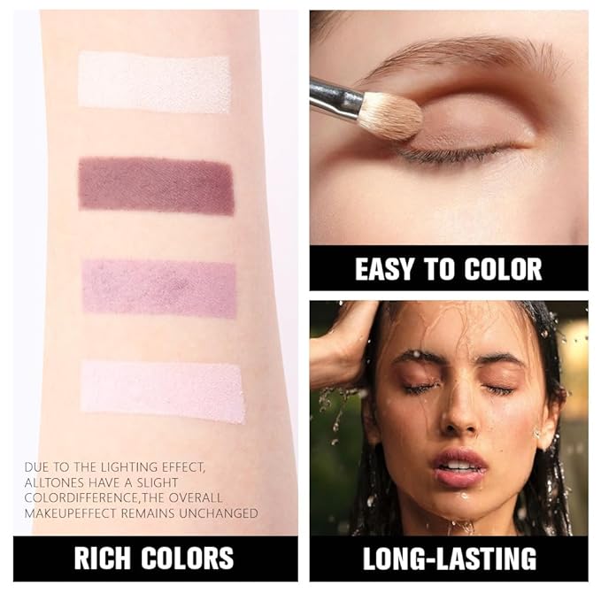 4 Colors Light Violet Pink Purple Brown Eye Shadow Powder Palette Makeup, Neutral Matte Shimmer Quads Eyeshadow Palette for Women Highly Pigmented Waterproof, paleta de sombras de ojos,Vegan 02-Velvo Beauty