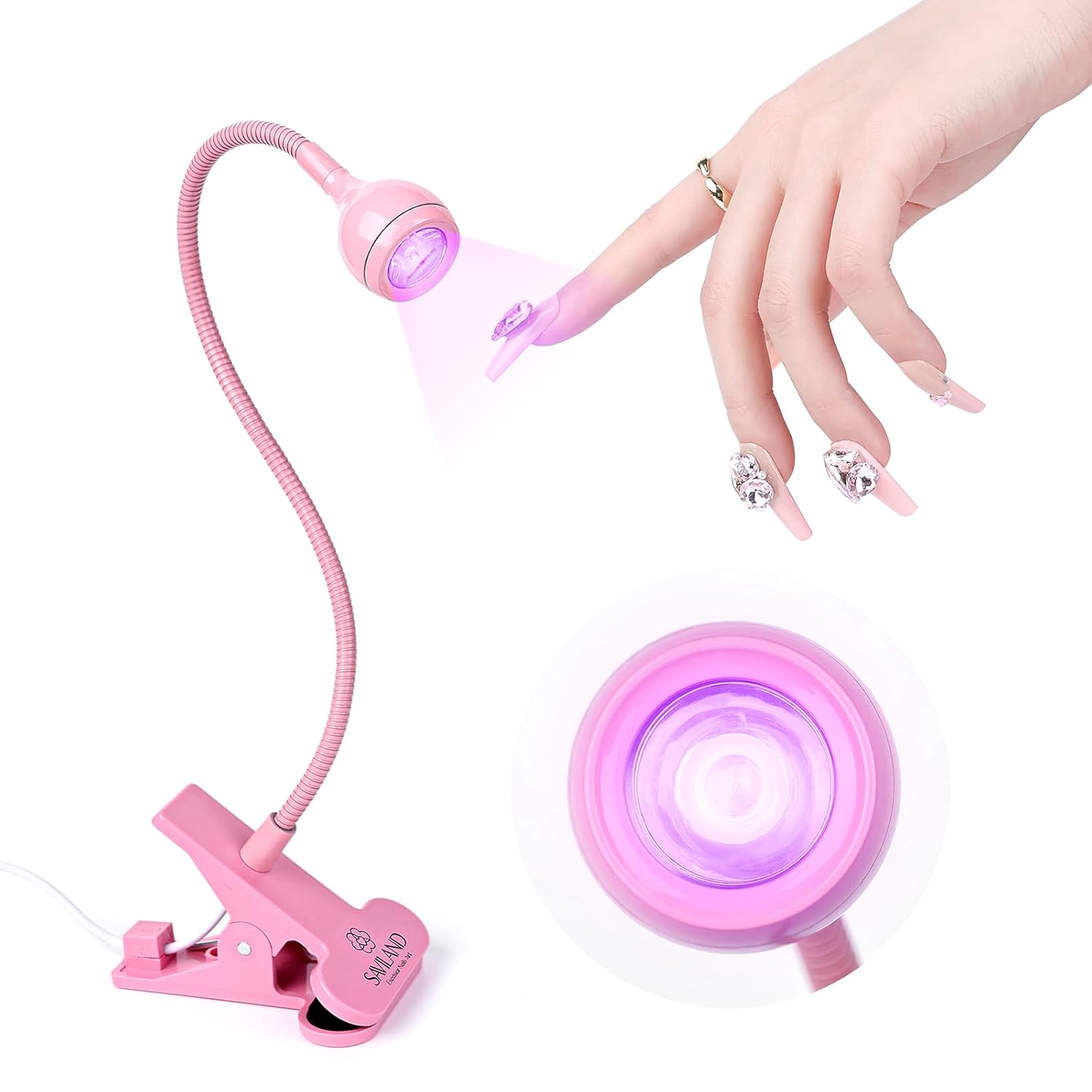 SAVILAND Gooseneck U V Lamp for Gel Nails: 2025 Pink LED U V Nail Gel Lamp 10s Flash Cure Light Gel Nail Tips Lamp with Desk Clip for Gel Nail Polish Mini Nail Dryer for Manicure Gel Light-Velvo Beauty