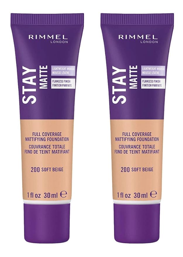Rimmel Stay Matte Liquid Foundation, Soft Beige, 1 Fl Oz, Pack of 2-Velvo Beauty