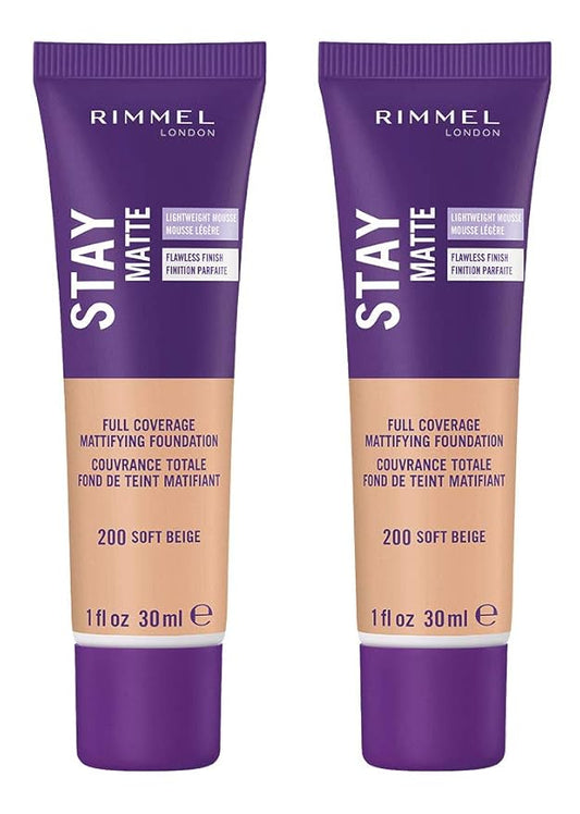 Rimmel Stay Matte Liquid Foundation, Soft Beige, 1 Fl Oz, Pack of 2-Velvo Beauty