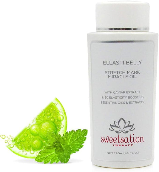 Sweetsation Therapy- Organic EllastiBelly Stretch Mark Miracle Oil, 4oz. Stretch Marks Prevention in Pregnancy With Omega 3,6,9, Vitamins,Amino Acids, 30+ Extracts to Boost Elasticity-Velvo Beauty