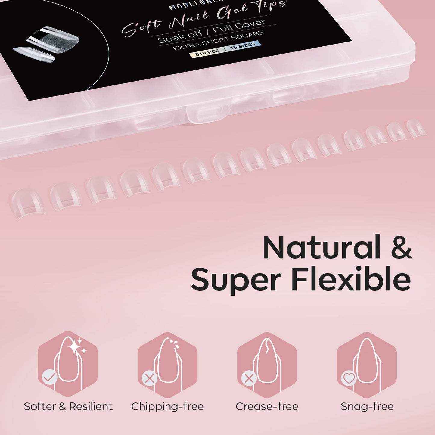 Modelones Extra Short Square Fake Nail Tips - 510Pcs Gel Tips Pre-shaped Half Matte Full Cover Clear Acrylic Gel Kit False Press on Nails for Extension DIY Salon 15Sizes-Velvo Beauty